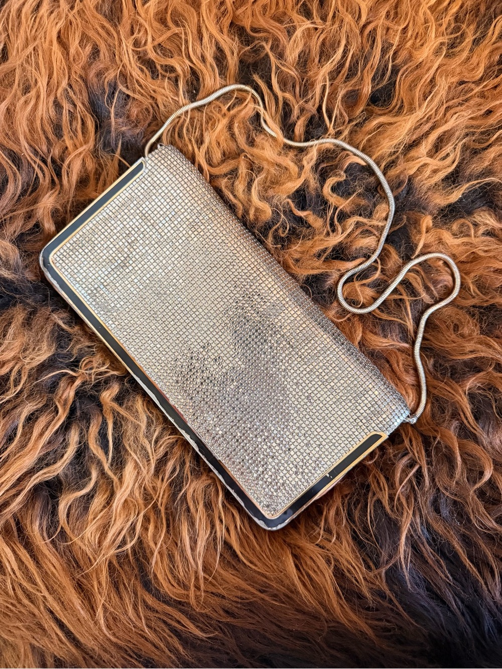 Vintage Silver Glo Mesh Evening Clutch with Chain Strap